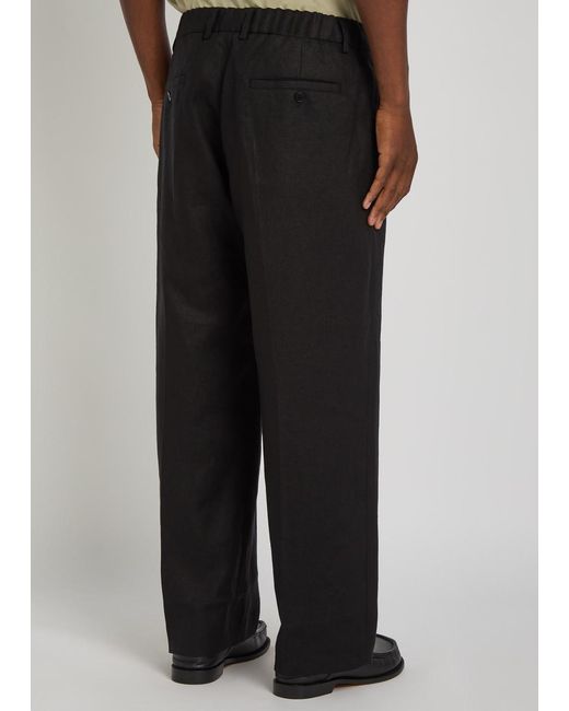 NN07 Black Kay Pleated Linen Trousers for men