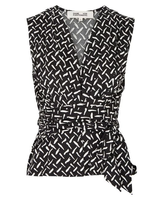 Diane von Furstenberg Black Rachael Printed Jersey Wrap Top