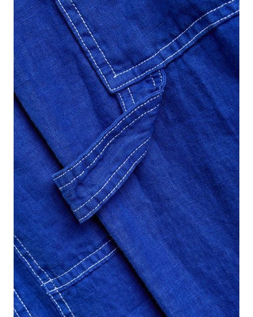Rag & Bone Blue Atlas Panelled Relaxed Straight-Leg Linen Trousers