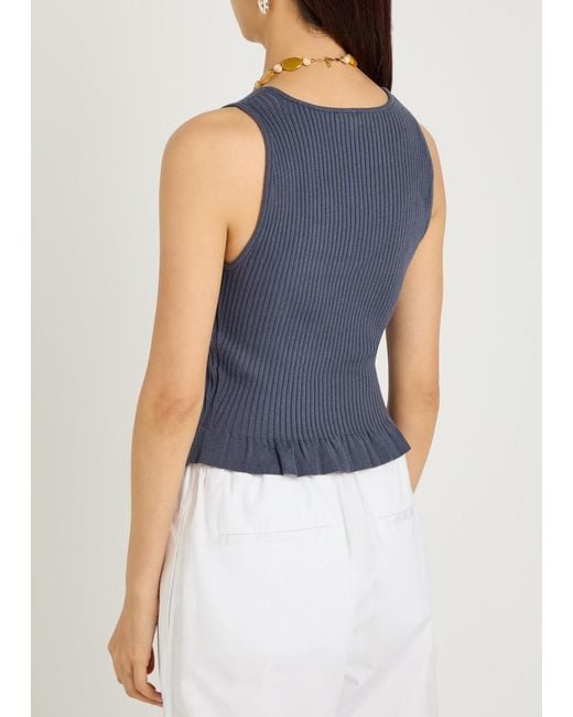 PAIGE Blue Bronwyn Ribbed Cotton-Blend Tank