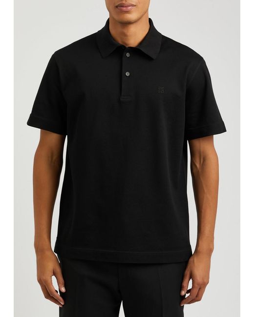 Givenchy Black 4g-embroidered Piqué Cotton Polo Shirt for men