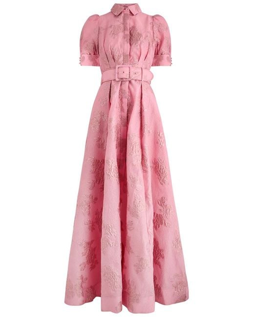 Rebecca Vallance Pink Annette Floral-Jacquard Cloqué Gown