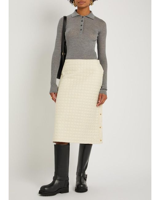 Moncler Natural Quilted Shell Midi Skirt