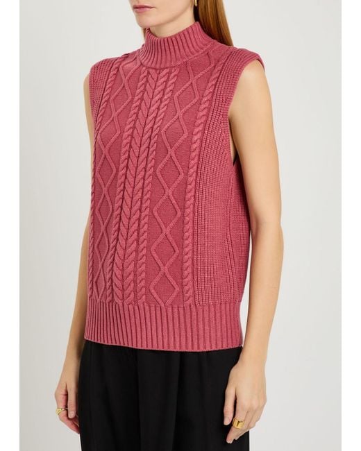 Varley Red Joilette Roll-Neck Cable-Knit Vest