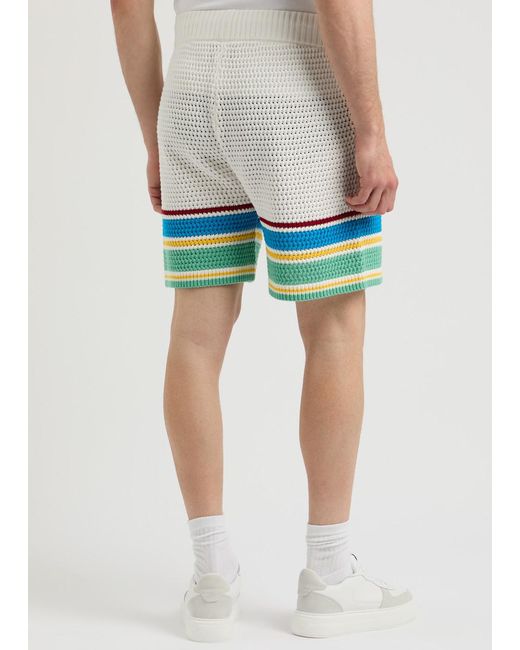 Casablancabrand Blue Tennis Club Striped Crochet-Knit Shorts for men