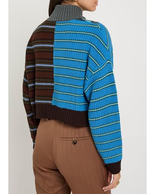 Staud Blue Hampton Striped Cotton-Blend Jumper