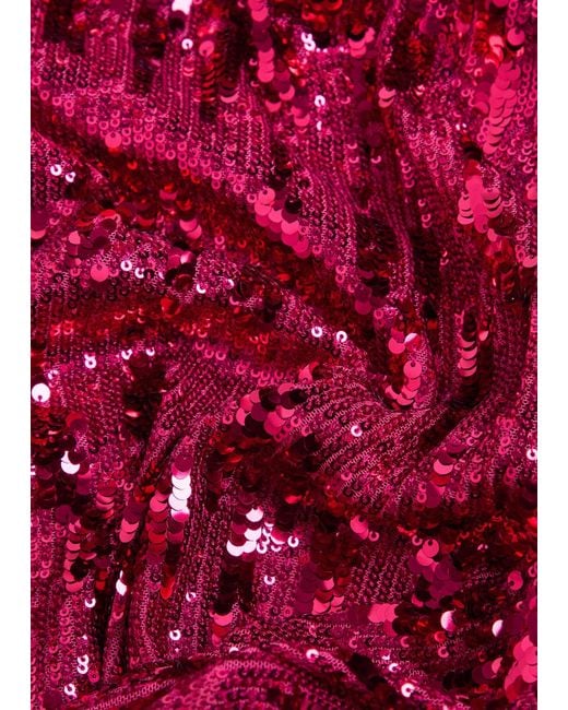 Talbot Runhof Red Draped Sequin-Embellished Gown