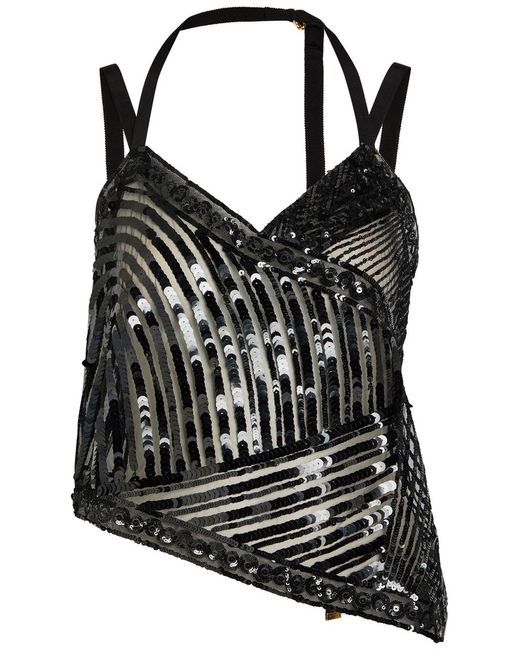 Emilio Pucci Black Sequin-Embellished Tulle Top