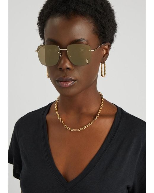 Saint Laurent Metallic Tone Rimless Square-Frame, Sunglasses, Trim