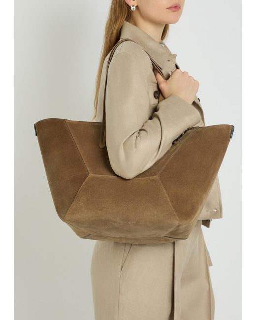 Brunello Cucinelli Brown Bead Medium Suede Tote Bag