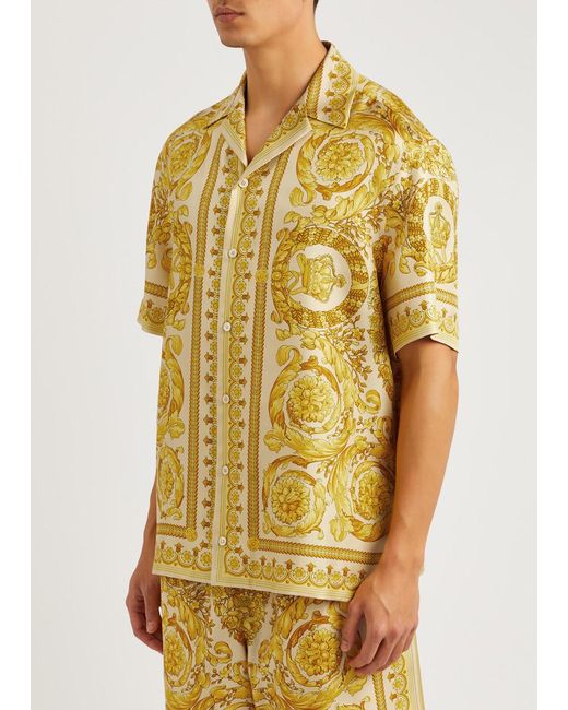 Versace Yellow Baroque Printed Silk-twill Shirt for men
