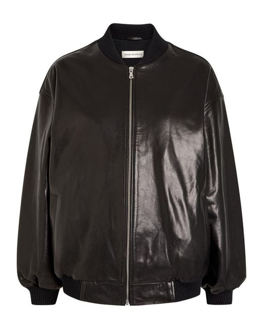 Nour Hammour Black Marley Leather Bomber Jacket