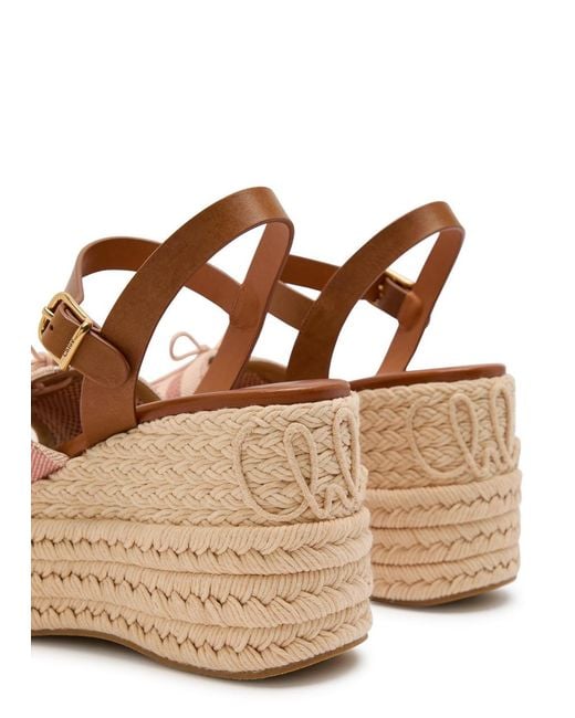 Chloé Natural Isla Striped Woven And Leather Wedge Sandals