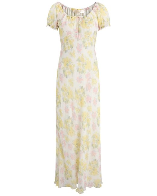 LoveShackFancy White Kelila Floral-Print Chiffon Maxi Dress