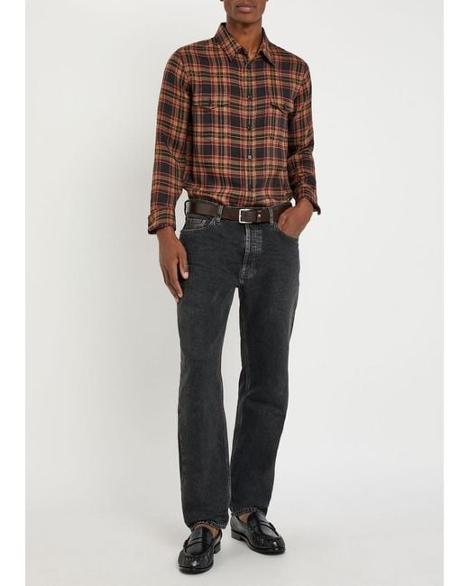 Saint Laurent Brown Plaid Wool Shirt for men