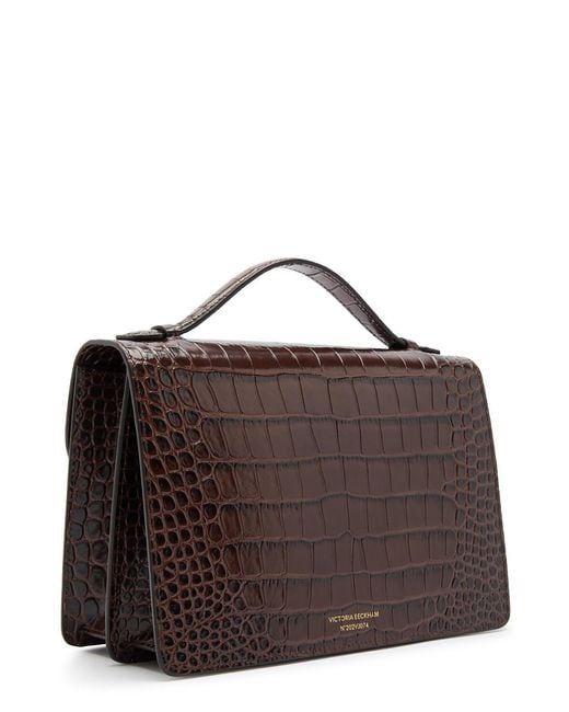 Victoria Beckham Brown Dorian Small Crocodile-Effect Leather Top Handle Bag