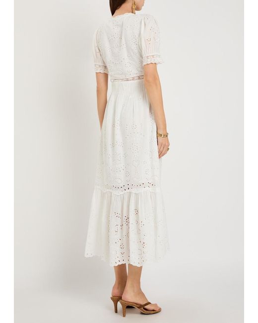 LoveShackFancy White Tarragon Embroidered Cotton Midi Dress