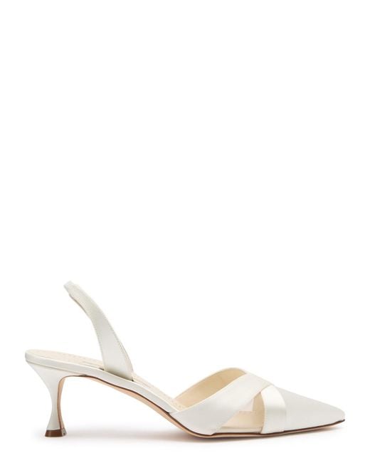 Manolo Blahnik White Oyounasli 50 Satin Slingback Pumps