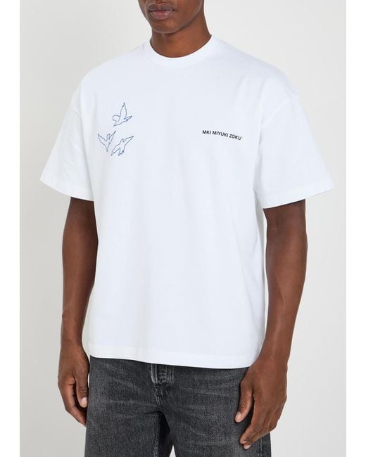 MKI Miyuki-Zoku White Flight Printed Cotton T-Shirt for men