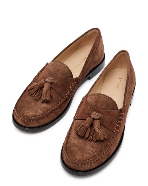 Stuart Weitzman Brown Lottie Tassel Suede Loafers