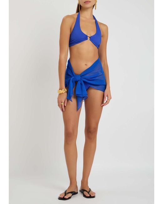 Away That Day Blue Lido Unidici Scoop Neck Designer Bikini, Ivory, M
