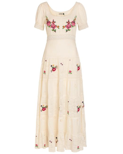 Rixo Natural Cady Embroidered Cotton Midi Dress