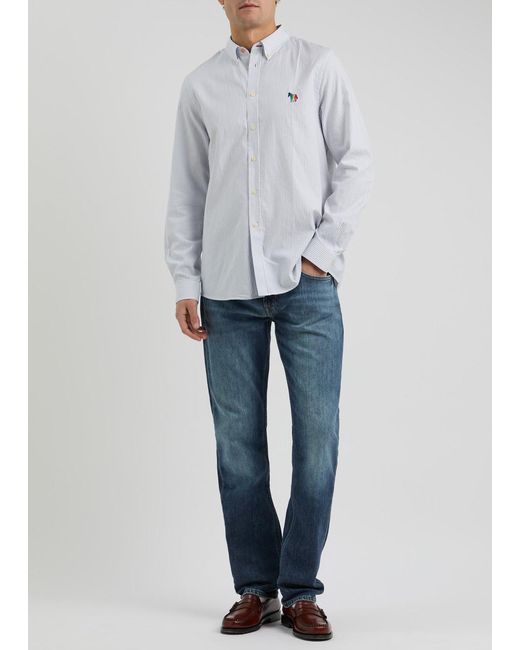 Paul Smith White Logo-Embroidered Striped Cotton Shirt for men