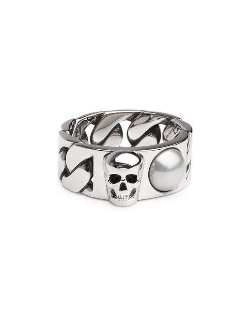 Alexander McQueen Metallic Skull Embellished Chain Ring for men