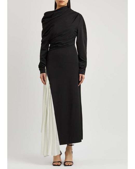 A.W.A.K.E. MODE Black Asymmetric Stretch-Jersey Maxi Dress