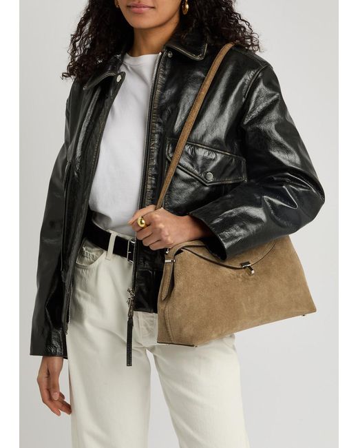 Totême  Brown T-Lock Suede Top Handle Bag