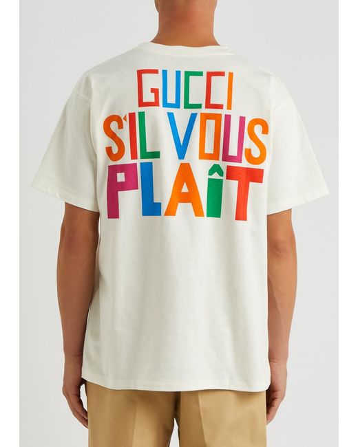 Gucci White Printed Cotton T-shirt for men