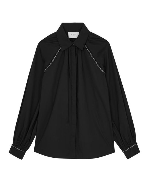 Merlette Black Tiana Embellished Cotton-Poplin Shirt
