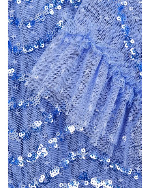 Needle & Thread Blue Shimmer Wave Sequin-Embellished Tulle Gown