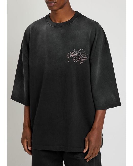 Willy Chavarria Black Sad Papi Buffalo Printed Cotton T-Shirt for men