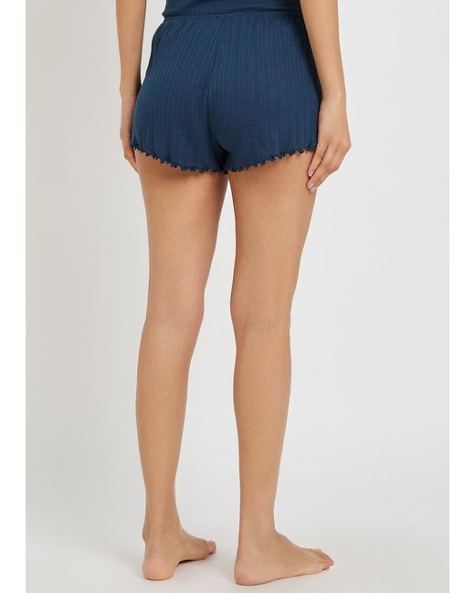 Eberjey Blue Pointelle-Knit Shorts