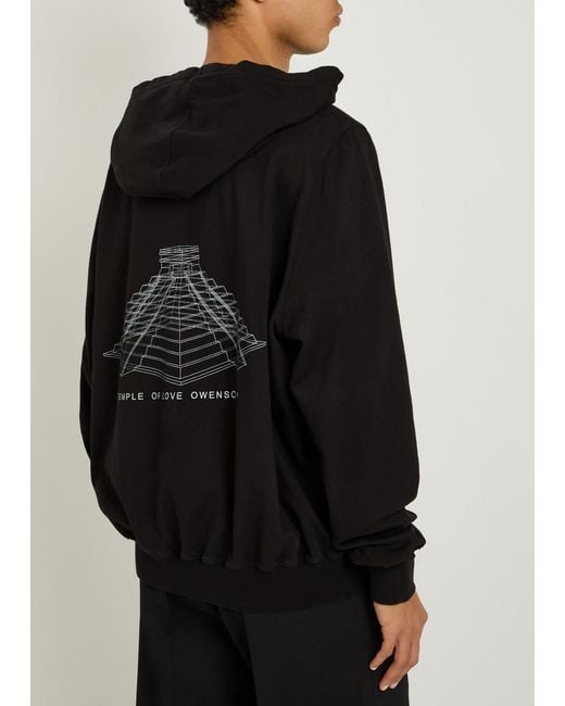 Rick Owens Black Printed Hooded Cotton Sweatshirt for men