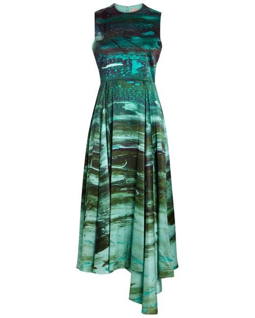 Roksanda Green Tera Printed Silk Midi Dress
