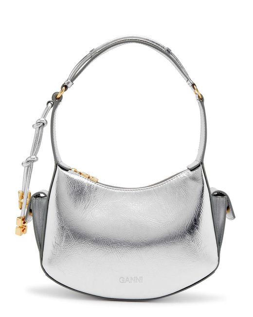 Ganni Gray Metallic Leather Shoulder Bag