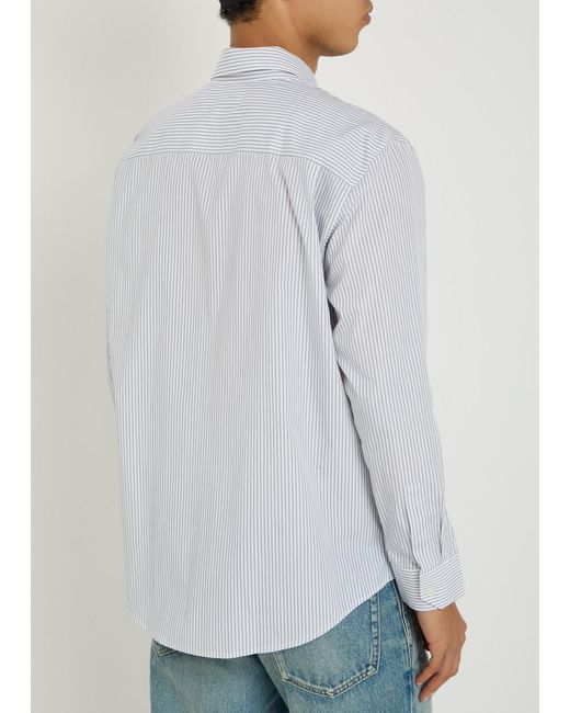 Saint Laurent White Logo-Embroidered Striped Cotton-Poplin Shirt for men