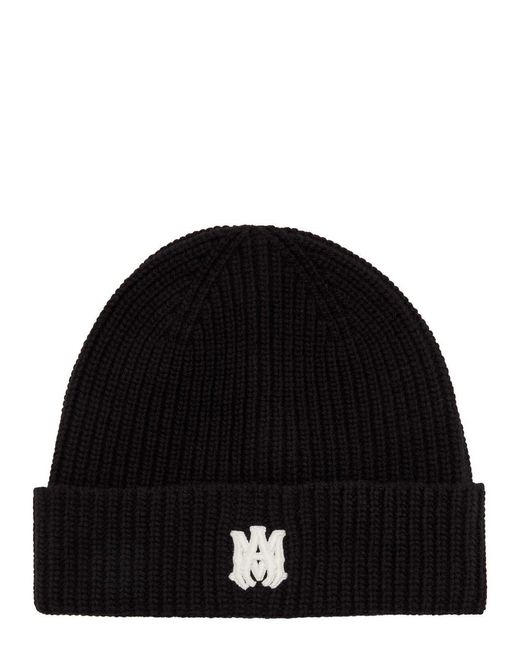 Amiri Black Ma Logo-Embroidered Wool Beanie for men