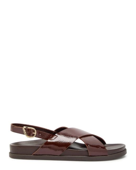 Ancient Greek Sandals Brown Ikesia Textured Patent Leather Sandals