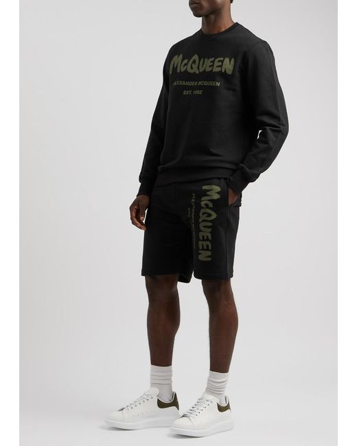 Alexander McQueen Black Graffiti Logo-Print Cotton Shorts for men