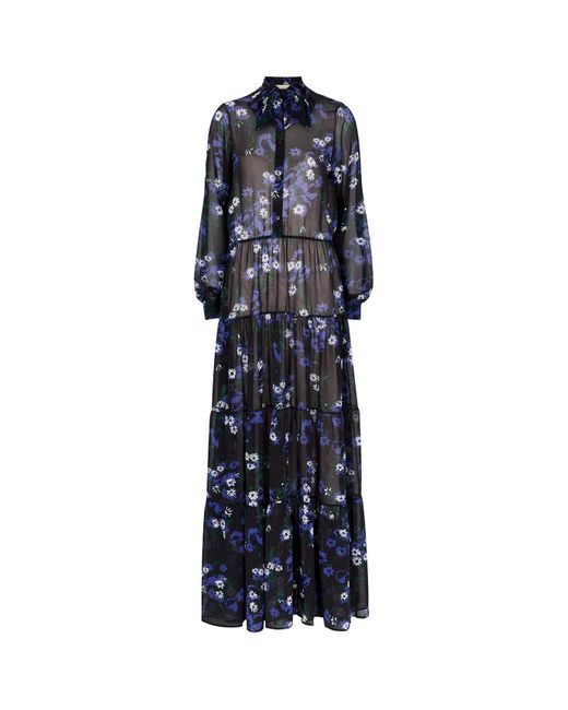 Plan C Blue Floral-Print Chiffon Maxi Dress