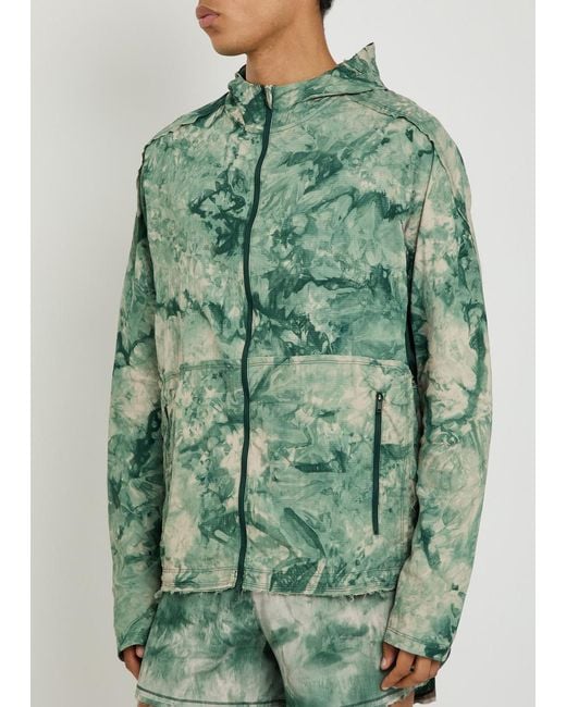 Y-3 Green Printed Hooded Nylon Running Jacket for men