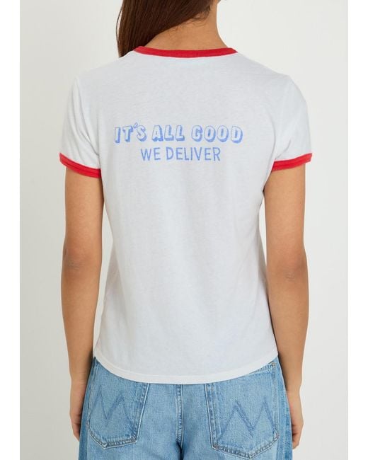 Mother White The Lil Goodie Ringer Printed Cotton T-Shirt