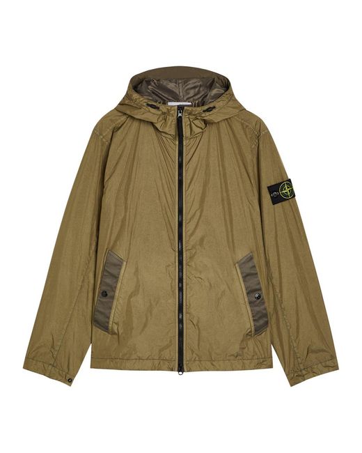 Stone Island Green Hooded Crinkled Shell Jacket for men
