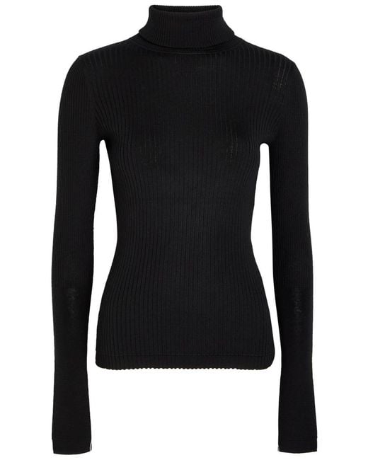 Maria McManus Black Ribbed Turtle-Neck Merino Wool Top
