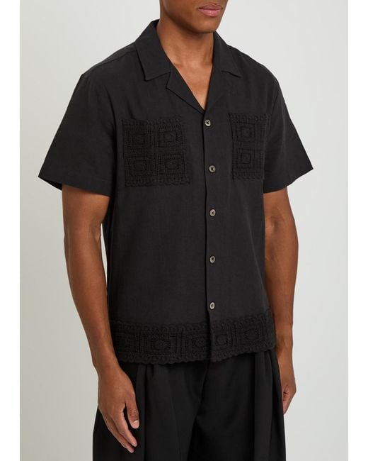 CHE Black Inigo Crot-Trim Cotton And Linen-Blend Shirt for men