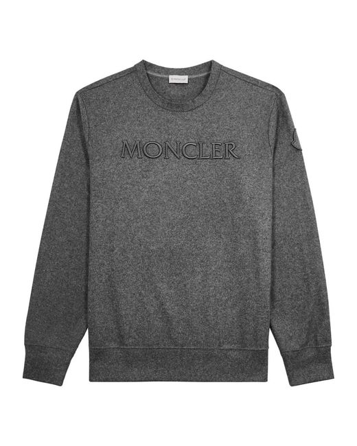 Moncler Gray Logo-embroidered Wool-blend Sweatshirt for men