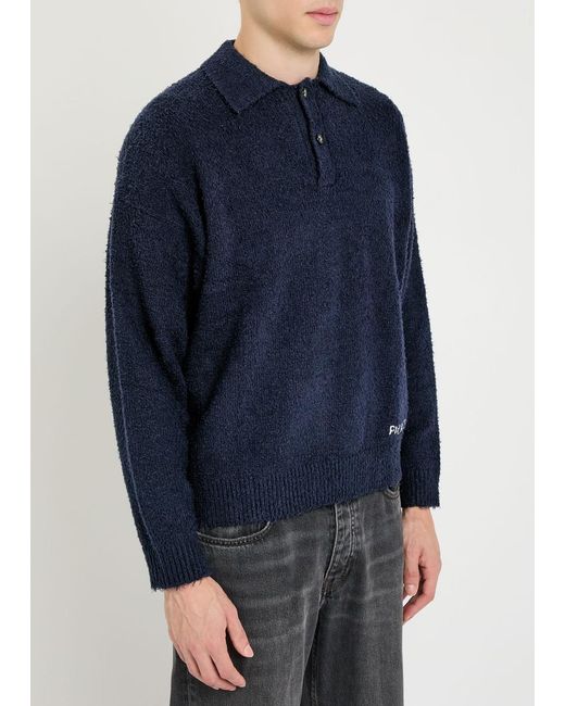 Picante Blue Shaggy Logo-Embroidered Cotton-Blend Polo Jumper for men